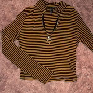 Forever 21 striped navy and tan long crop tee